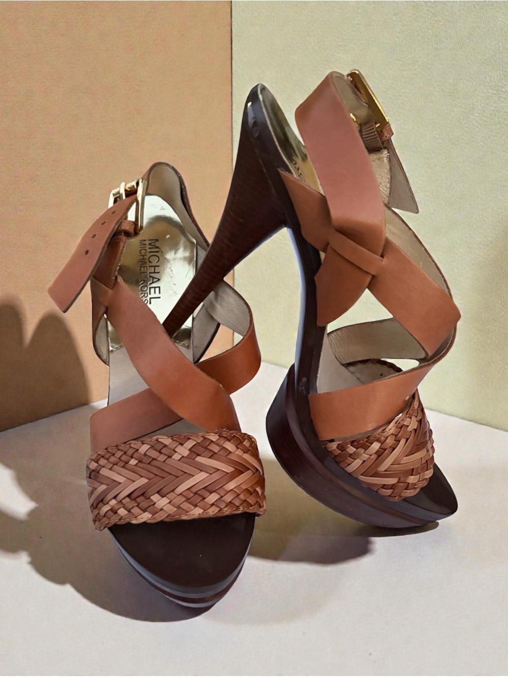 MICHAEL Michael Kors Brown Woven Leather Platform Heels